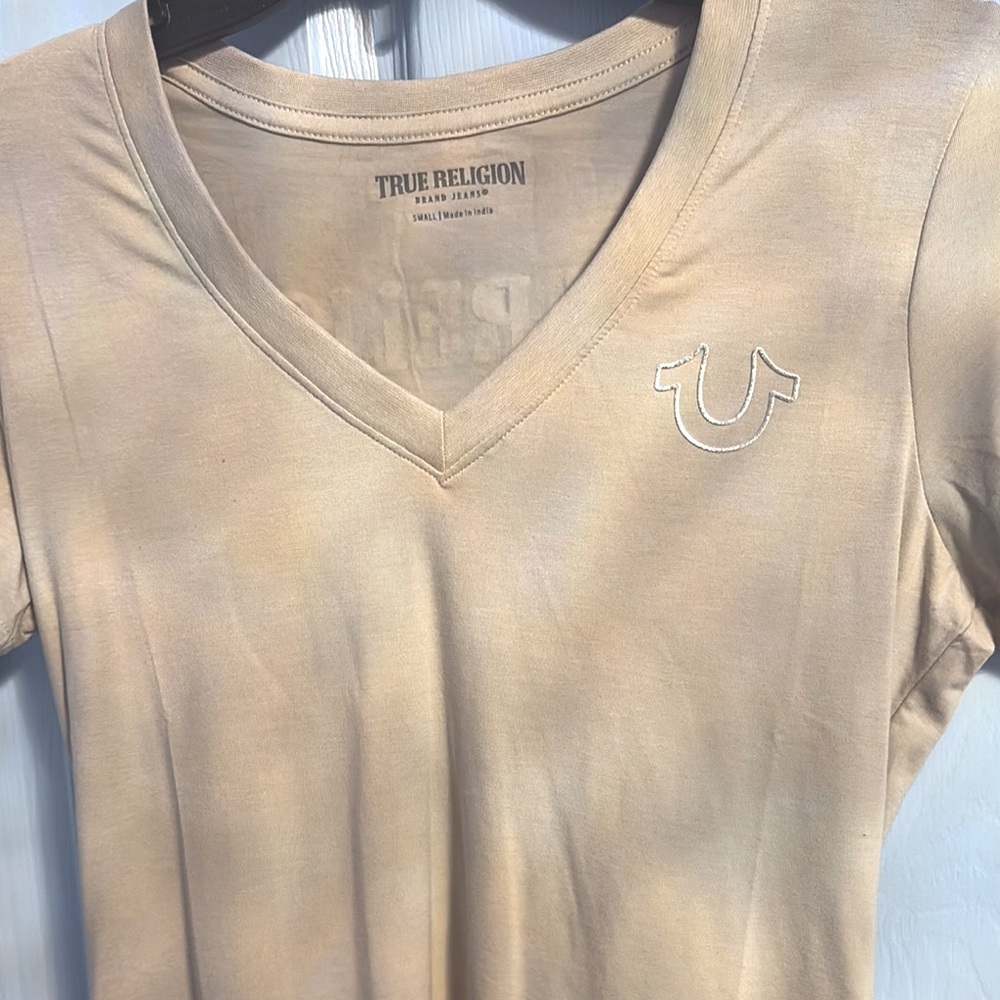 True Religion Light Tan V-Neck Tee